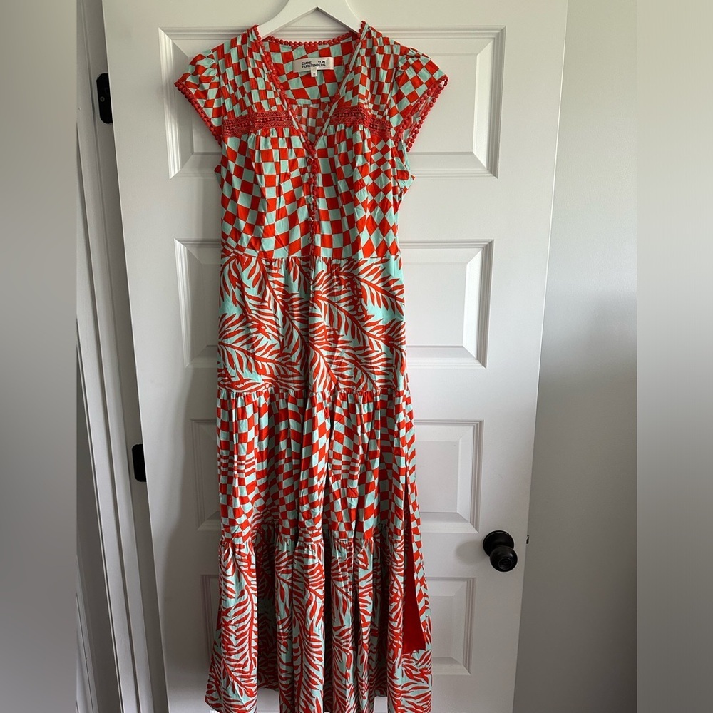 DIANE VON FURSTENBERG Sinead Belted Printed Crochet-Trimmed Poplin Midi Dress - Picture 10 of 11